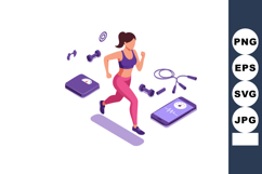 Woman running with fitness gadgets including smartphone, wei Product Image 1