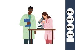 Scientists working together in laboratory using microscope a Product Image 1