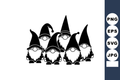 Five black and white gnome characters with pointed hats and Product Image 1