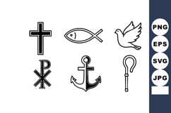 Christian symbols cross fish dove anchor shepherd staff vect Product Image 1