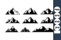 Mountain silhouettes set black and white vector art with var Product Image 1