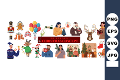 Christmas celebration scenes with people, gifts, tree, Santa Product Image 1