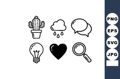 Simple black outline icons of cactus, cloud rain, speech bub Product Image 1