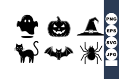 Halloween symbols including ghost, pumpkin with face, witch Product Image 1
