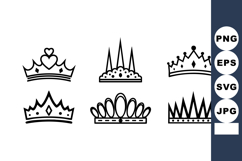 Crown vector set with six elegant royal tiaras and coronets Product Image 1