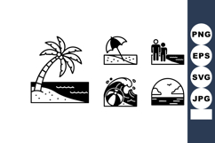 Beach icons set including palm tree, umbrella, people at air Product Image 1