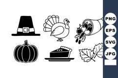 Thanksgiving holiday icons including pilgrim hat turkey pump Product Image 1