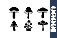 Black silhouette mushrooms vector set with various cap shape Product Image 1