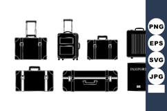 Set of black luggage suitcase icons with passport vector ill Product Image 1