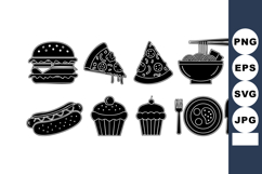 Fast food icons set with burger pizza hot dog noodles cupcak Product Image 1