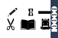 School supplies set including pencil, sharpener, ruler, scis Product Image 1