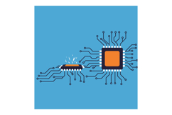 Microchip design with circuit connections in a flat blue sty Product Image 1