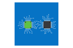 Circuit boards with green and black microchips in a flat des Product Image 1