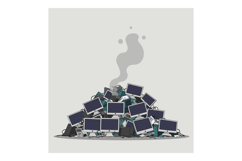 A large pile of discarded computers in a flat design style r Product Image 1