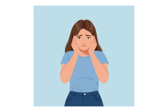 Young woman expressing sadness in a minimal flat design vect Product Image 1
