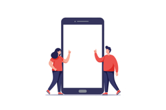 Two people interacting with a large smartphone in a flat des Product Image 1