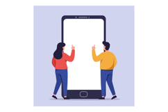 Two people interacting with a large smartphone in a flat vec Product Image 1