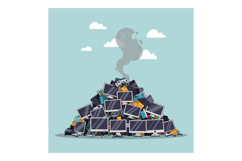 Pile of obsolete computers emitting smoke in a flat vector i Product Image 1