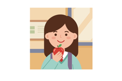 Cheerful girl holding a red apple in a minimal flat design v Product Image 1