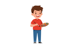 Happy boy holding a paint palette in a flat cartoon style ve Product Image 1