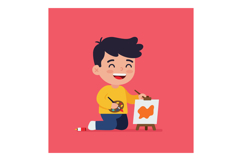 Happy child painting on an easel with vibrant colors in a fl Product Image 1