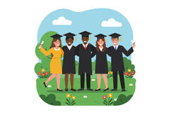 Group of diverse graduates celebrating in graduation gowns w Product Image 1