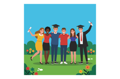 Group of diverse graduates celebrating with diplomas in a vi Product Image 1