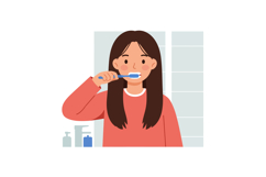 Young woman brushing her teeth in a modern bathroom with fla Product Image 1