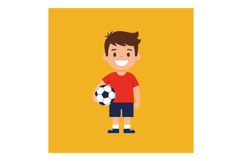 Happy young boy in red t-shirt holding soccer ball in flat v Product Image 1