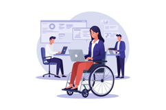 Professional woman in wheelchair using laptop in modern offi Product Image 1