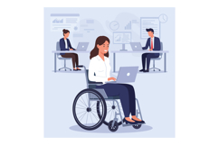 Professional woman in wheelchair using laptop in modern offi Product Image 1