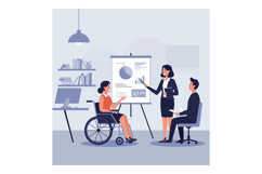 Business meeting scene featuring a woman presenting data in Product Image 1