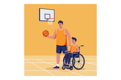 A man and boy with a basketball in a gym, flat vector illust Product Image 1