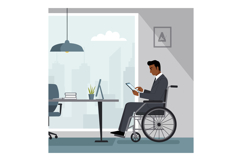 A man in a wheelchair working diligently on a tablet in a mo Product Image 1
