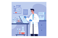 Scientist in a white lab coat analyzing data on a tablet in Product Image 1