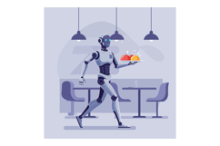 Robot waiter serving food in a modern restaurant with minima Product Image 1