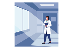 Doctor in a white coat contemplating by a window in a hospit Product Image 1