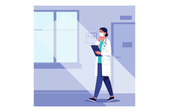 Medical professional in white coat walking through hospital Product Image 1