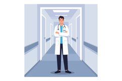 Confident male doctor in a white coat standing in a hospital Product Image 1