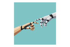 Human hand reaching towards robotic hand in minimal flat vec Product Image 1