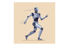 Futuristic humanoid robot running swiftly in a flat, minimal Product Image 1