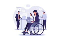 A business meeting featuring a woman in a wheelchair working Product Image 1