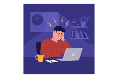 A man experiencing stress while working on a laptop in a min Product Image 1