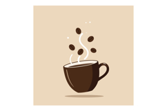Brown coffee cup with steam and floating coffee beans in fla Product Image 1