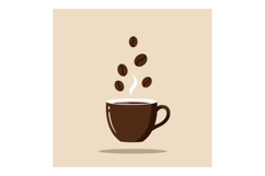 A steaming brown coffee cup with floating beans in a minimal Product Image 1