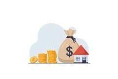Money bag, coins, and small house in flat vector illustratio Product Image 1