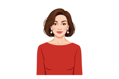 Woman with elegant hairstyle and red dress in flat vector ar Product Image 1