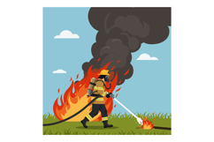 Firefighter in action battling flames with a hose in a vibra Product Image 1