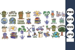 Whimsical Doodle Eco Icons with Smiling Earth &amp; Recycle Product Image 1