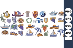 Hand Drawn Greek Travel Icons Olives Grapes Boats Evil Eye Product Image 1